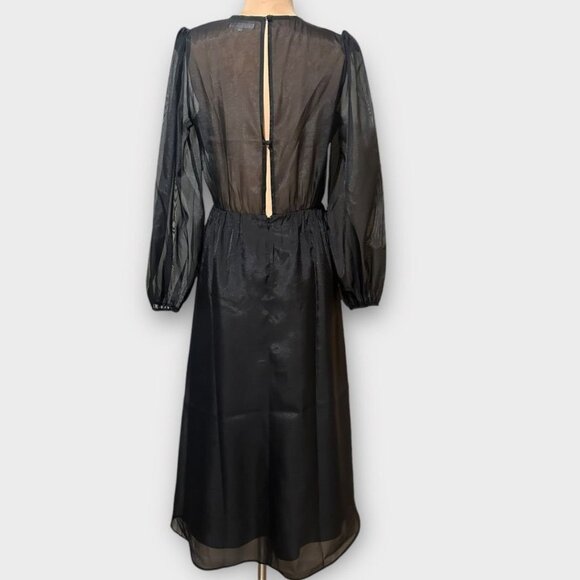 NWT Reformation Meesha Dress 6 Black Sheer Open Back NEW $378 Midi - Picture 12 of 15